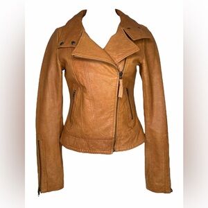 Mackage Tan Lambskin Double breasted full zipper 2 pckt cropped Leather Jckt XXS